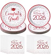 MASHAN 200Pcs Graduation Plates and Napkins Set, Class of 2026 Disposable Gold foil Tableware for...