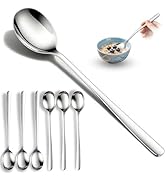 Flying Leaves Set of 6 Premium Korean Soup Spoons, 8 Inch 18/10 Stainless Steel Long Handle Rice ...