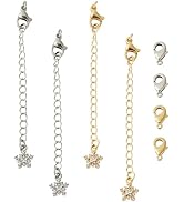 Craftdady 4Pcs Necklace Extender with CZ Star Charms Clasps for Necklaces | 2 Colors Brass Curb C...