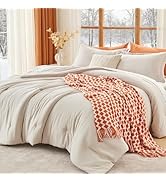 MUXHOMO Beige Queen Comforter Set, All Season Ultra Soft Down Alternative Bedding - 3 Piece Light...