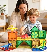 Coodoo Dinosaur Toys Magnetic Tiles - Magnet Building Blocks for Toddler Kids Toys STEM Sensory O...