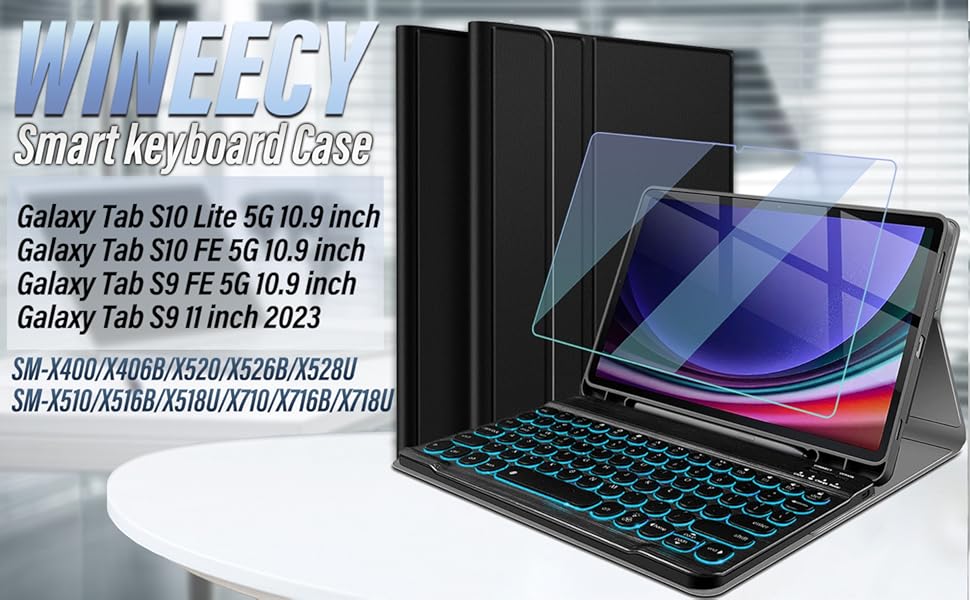 Smart keyboard case with screen protector for Galaxy Tab S9 11/S9 FE 10.9