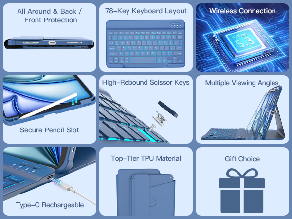 for iPad Air 11-inch M3 2025/M2 2024 &amp; iPad Air 5th/4th Case with Keyboard