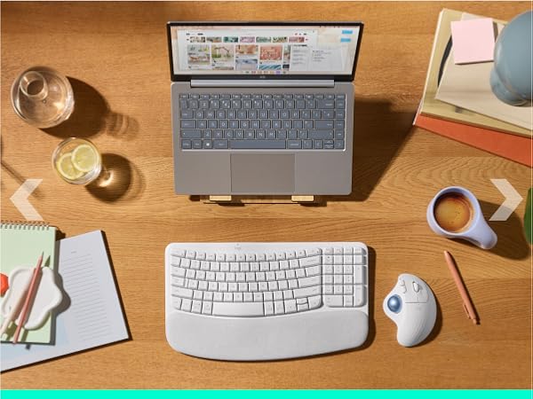 Logitech ERGO M575S Cordless Trackball Ergonomic Mouse and Wave Keys Wireless Keyboard