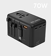 Universal Travel Adapter, 70W GaN International Plug Adapter with 70W Retractable PD Fast Charge ...
