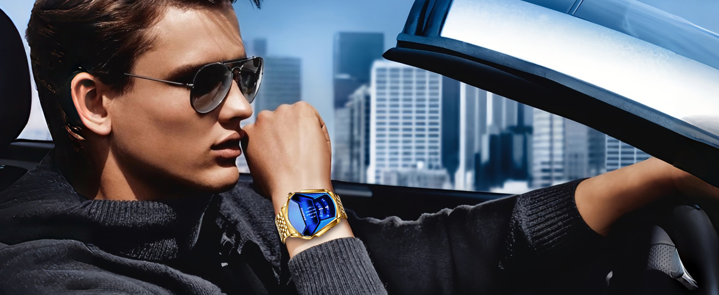 Creative Fashion Blue LED Binary Digital Watches Men&amp;#39;s Stainless Stee