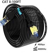 YSONG Cat 8 Ethernet Cable 100FT,High Speed 40Gbps,2000Mhz,26AWG,Gold Plated RJ45 Connector,for O...
