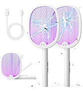 YISSVIC Electric Fly Swatter 4000V Bug Zapper Racket Dual Modes Mosquito Killer with Purple Mosqu...