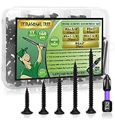 160 Pieces Black Wood Screws Assortment Kit, Phillips Drive Truss Head Flat Head Self-Tapping Scr...