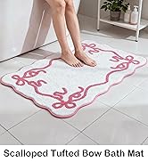 Barossa Design 100% Cotton Pink Bow Bathroom Rug - Small Scalloped Cute Tufted Bow Bath Mat, Soft...