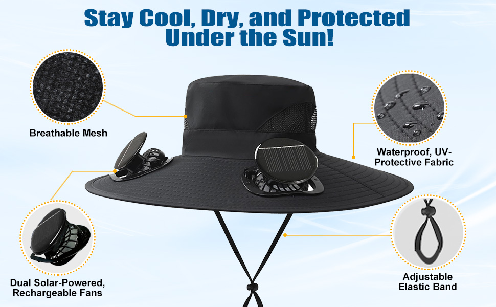 solar brim hat with fan