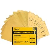 Tolesa 1/4 Sandpaper 60PCS, 60 to 400 Grit Gold Aluminum Oxide Sandpaper Sheets, Sand Paper Assor...