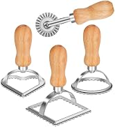 TACGEA Ravioli Stamp Maker Cutter with Roller Wheel (Set of 4), Wooden Handle and Fluted Edge, fo...