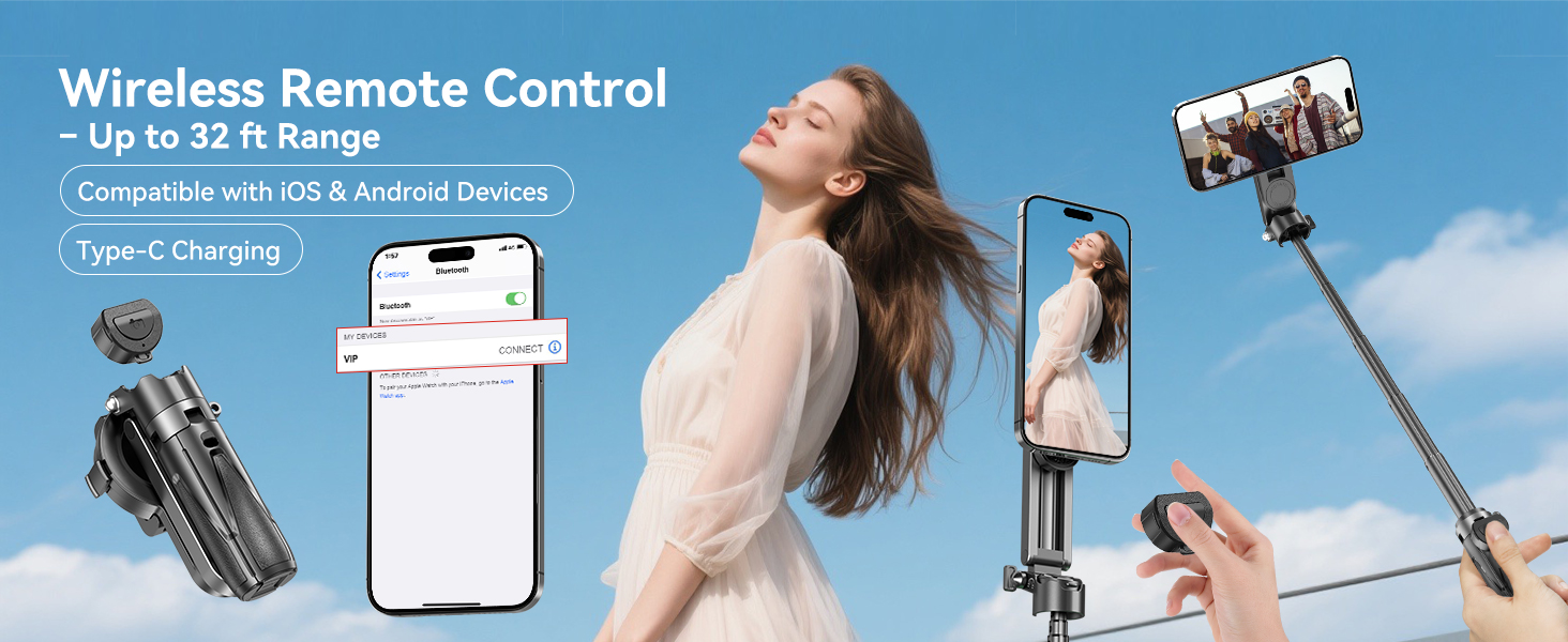 Selfie Stick Tripod With Remote Phone Tripod With Remote Tripod For iPhone With Remote Bluetooth