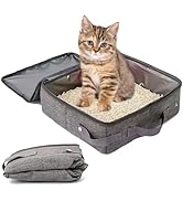 Portable Travel Litter Box for Cats,15.75 x 11.8 x 5.9 inches Foldable Travel Kitty Litter Box wi...