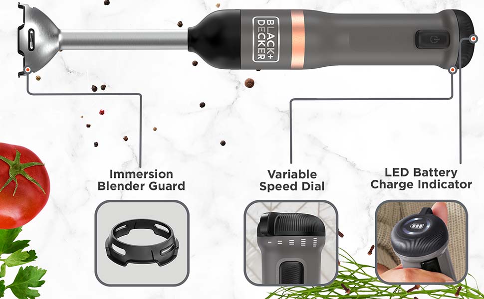 Immersions Blender Guard, Variable Sped Dial, LED Battery Charge Indicator