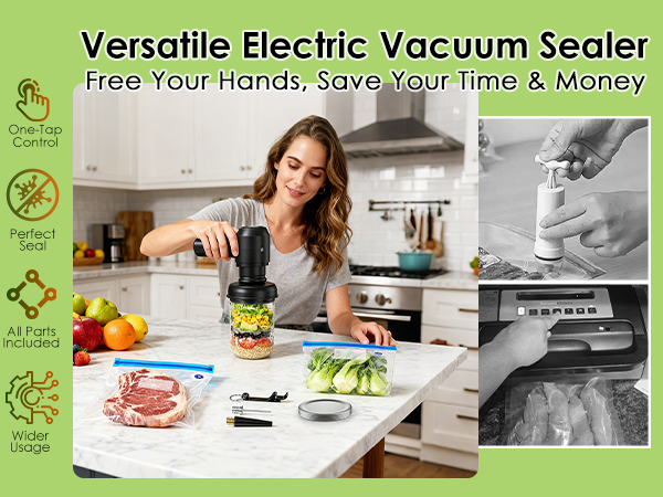 MFTEK 3-in-1 Electric Mason Jar Vacuum Sealer Kit for Mason Jars, Food Savers &amp; Containers