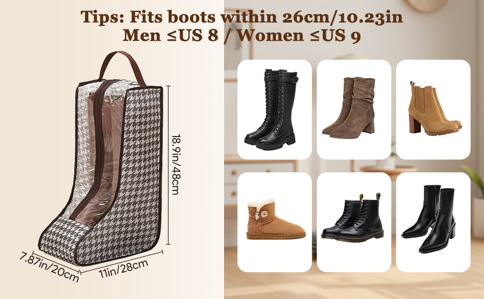Boot storage fits boots up to 18 inches tall