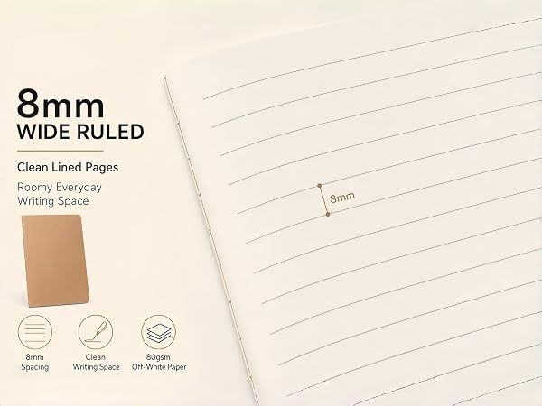 Lined Pages Roomy Everyday Writing Space 8mm 8mm Spacing Clean Writing Space 80gsm Off-White Paper