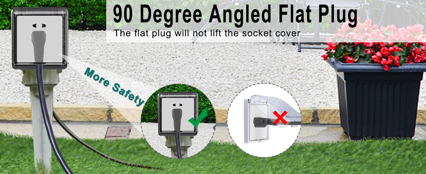 15FT Black Outdoor Extension Cord - SJTW 16AWG Weatherproof Grounded 3Prong Extension Cord