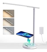 SUNLINKCO Upgraded LED Desk Lamp with Wireless Charger, Stepless Dimmable Foldable Table Lamp for...