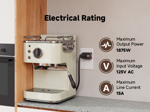 Durable grounded outlet switch, rated for 15A/1875W, for various appliances
