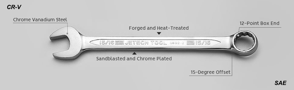 Combination Wrench - Durable SAE Inch Cr-V Steel High Strength Spanner in Sand Blasted Finish