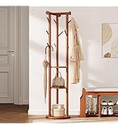 Pipishell Rolling Pine Wood Coat Rack, Freestanding Coat Tree with Wheels, 9 Hooks, T-Shaped Top ...