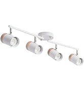 TeHenoo Adjustable Track Lighting Kit, 4-Lights Ceiling Light GU10 Bulb with Metal and Wood Shade...