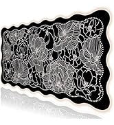 L-SPOUTTO Black Floral Mouse Pad,Vintage Aesthetic Scalloped Desk Mat XXL Large Gaming Mousepad,3...