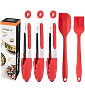 Small Silicone Tongs for Cooking - Set of 5,Maywe Tanso 3 PCS 7-Inch Mini Serving Tongs-600°F Hea...