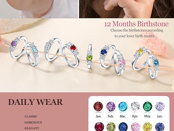 Birthstone rings for Girls 4th 5th 6th 7th 8th 9th 10th Birthday Gifts