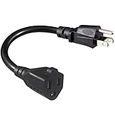 [1 Pack] 6inch Short Power Extension Cord - Black 3 Prong Mini Indoor Grounded Extension Cord,16A...
