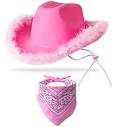 YBHOMINE Cowboy Hat with Bandana - Feather Boa Cowgirl Hat for Women &amp; Men,Bachelorette Party Hal...