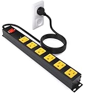 Heavy Duty 6 Outlet Metal Long Power Strip, 2700J Surge Protector with 15A Circuit Breaker, 6FT E...