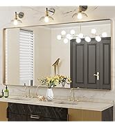 LOAAO 72”X36” Gold Bathroom Mirror, Rounded Rectangle Gold Frame Mirror, Brushed Gold Bathroom Va...