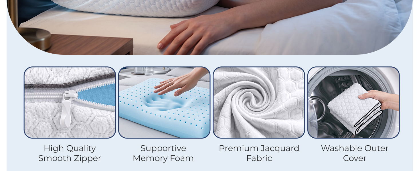 Memory foam pillow queen size bed pillows for sleeping braethable design removable &amp;amp; washable cover
