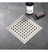 Kuaisailsk 6 Inch Square Shower Drain with Removable Square Grille, Brushed 304 Stainless Steel, ...