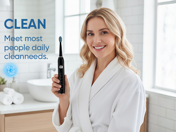 Text reads 'CLEAN' and 'Meet most people daily clean needs'. Marketing banner showing cleaning product displays in bright, modern interior settings.
