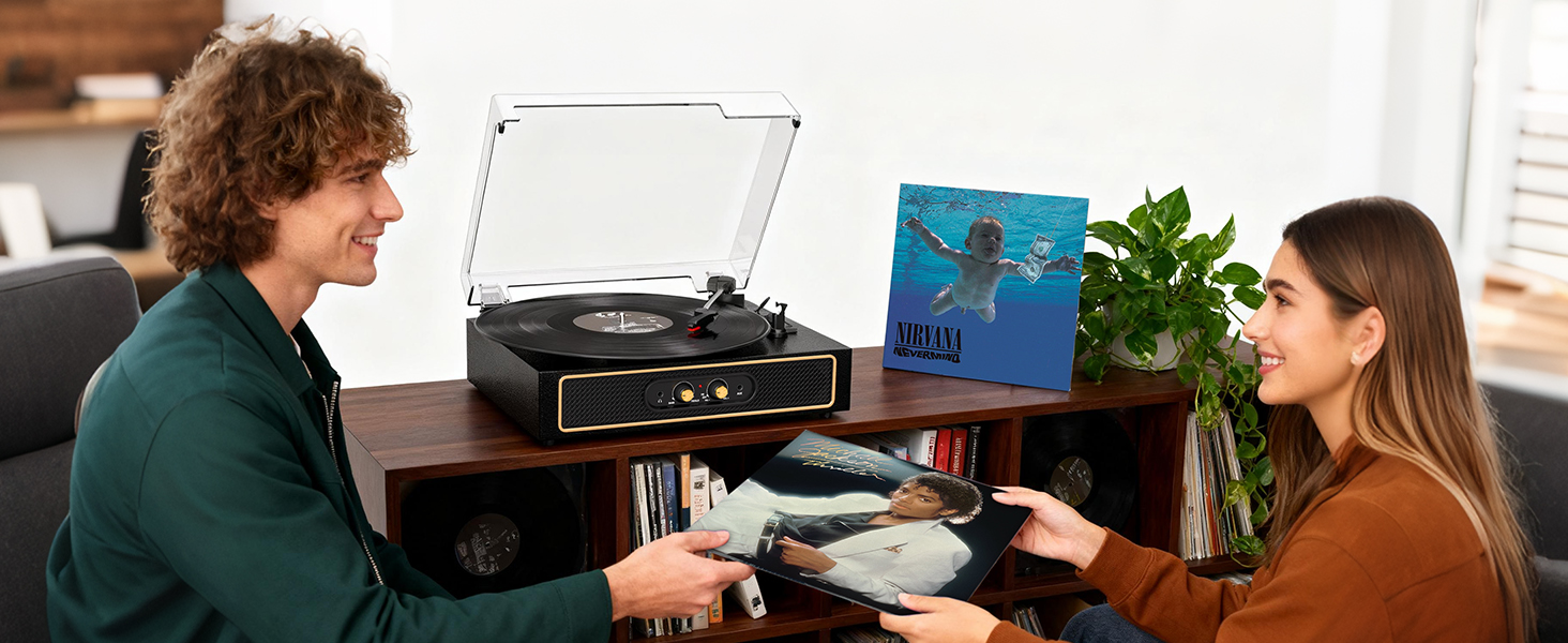 black record player with speakers