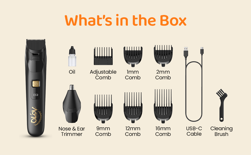 By purchasing you will receive(1*oli 6*combs and 1 usb-c cable 1*Brush