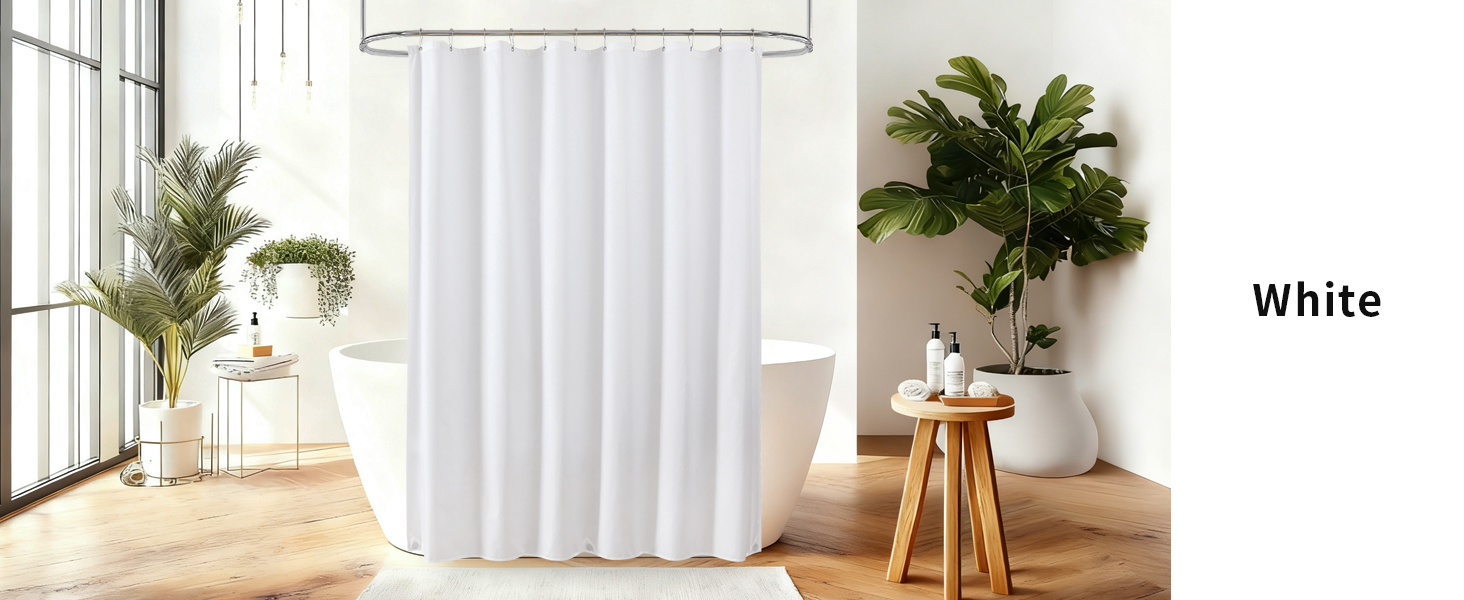 white fabric shower curtain liner