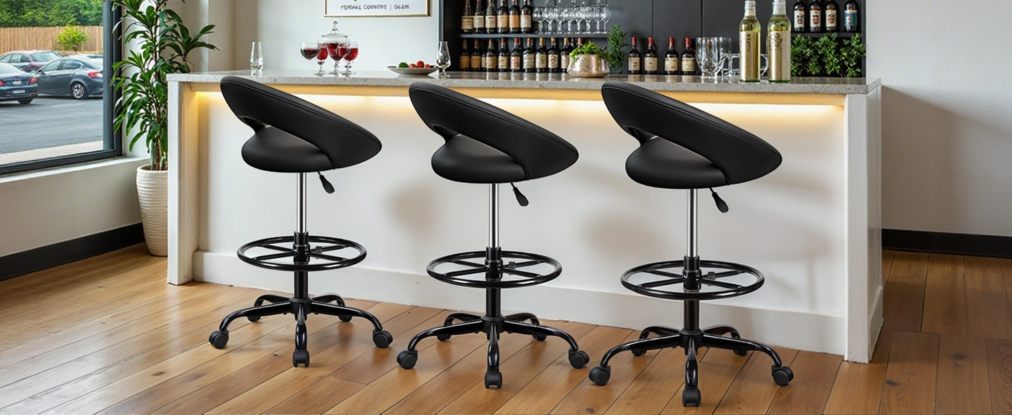 Office Drafting Chair with Foot Rest Wheels Shop Rolling Chair for Counter Kitchen Salon Home Vanity