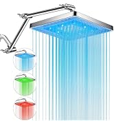 PinWin Shower Head, 8'' LED Rain Shower Head with 16'' Adjustable Extension Arm, Rainfall Style W...
