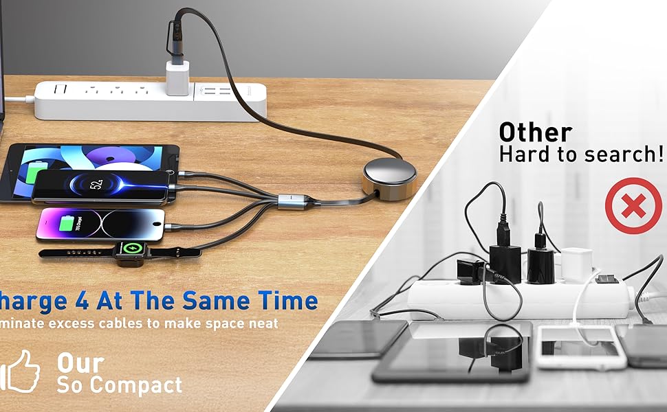 retractable multicharging cable with type c input for apple watch