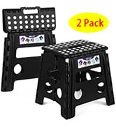 Delxo Folding Step Stool 13 Inch 2 Pack, Black Non-Slip Foldable Stools for Kids &amp; Adults Up to 3...