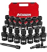 AOBEN 18 PCS 1/2" Drive Shallow Universal Impact Socket Set, Swivel Socket with Flexible Wobble, ...