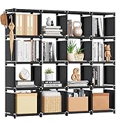 Mavivegue Bookshelf,16 Cube Storage Organizer,Book Shelf Organizer,Tall Bookcase Shelf,Black Cube...