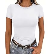 Zeagoo Women Crewneck Slim Fitted Short Sleeve T Shirts Cute Stretchy Bodycon Basic Tee Tops