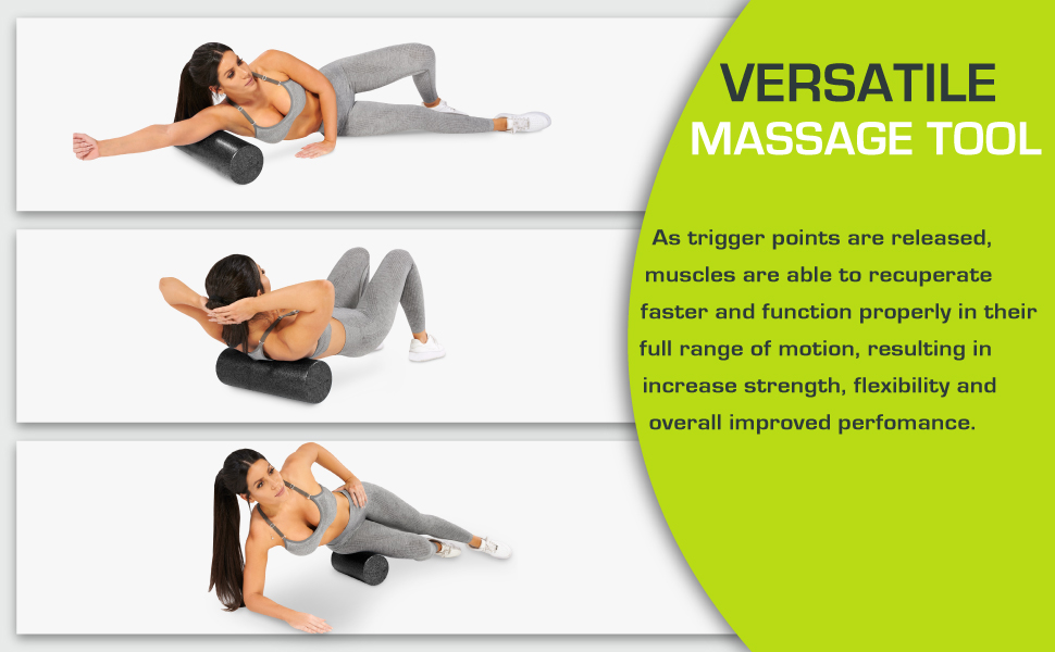 ProsourceFit High Density Firm Black Foam Roller in Use by a Woman.